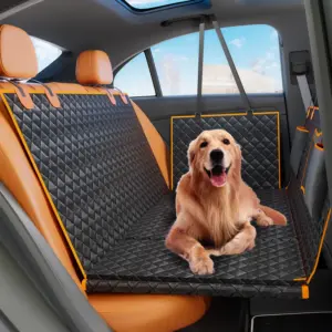 Dog Car Seat Cover for Back Seat with Detachable Hard Bottom, Holds 400lbs, Back Seat Extender for Dog with Mesh Windor and Storage Pocket, Fit for Car, SUV, Truck, Orange