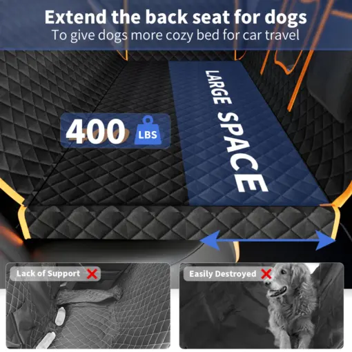 Dog Car Seat Cover for Back Seat with Detachable Hard Bottom, Holds 400lbs, Back Seat Extender for Dog with Mesh Windor and Storage Pocket, Fit for Car, SUV, Truck, Orange - Image 8