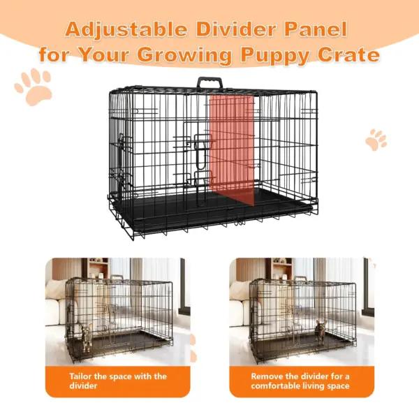 Dog Crate, 36 Inch Medium Dog Cage with Divider and Plastic Leak-Proof Pan Tray, Double Door Folding Metal Wire Cage for Indoor, Outdoor, and Travel, Made in Vietnam - Image 3