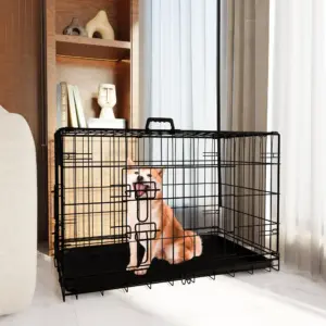 Dog Crate, 36 Inch Medium Dog Cage with Divider and Plastic Leak-Proof Pan Tray, Double Door Folding Metal Wire Cage for Indoor, Outdoor, and Travel, Made in Vietnam