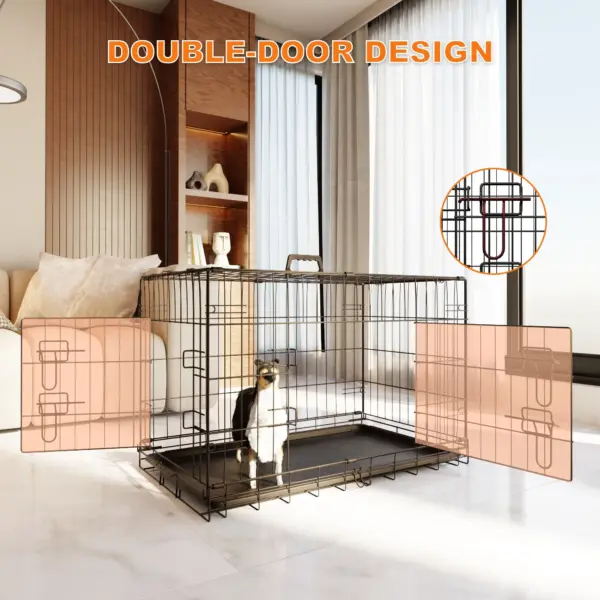 Dog Crate, 36 Inch Medium Dog Cage with Divider and Plastic Leak-Proof Pan Tray, Double Door Folding Metal Wire Cage for Indoor, Outdoor, and Travel, Made in Vietnam - Image 5