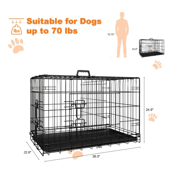 Dog Crate, 36 Inch Medium Dog Cage with Divider and Plastic Leak-Proof Pan Tray, Double Door Folding Metal Wire Cage for Indoor, Outdoor, and Travel, Made in Vietnam - Image 6