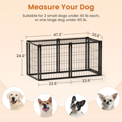Dog Crate 47.2" Dog Kennel for Small Medium Dogs, Puppy Dog Playpen with Top, Pet Cage, Indoor, Black.47.2"L x 22"W x 24"H. - Image 6