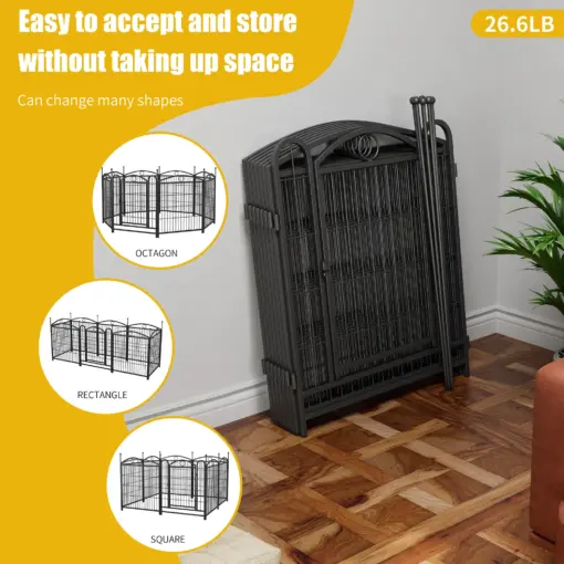 Dog Playpen Indoor 32 inch 8 Panels Metal Dog Pen Pet Dog Fence Outdoor Exercise Pen with Doors, Heavy Duty Dog Fence Puppy Pen for Large Medium Small Dogs Indoor Outdoor Foldable Pet Exercise Pen - Image 10