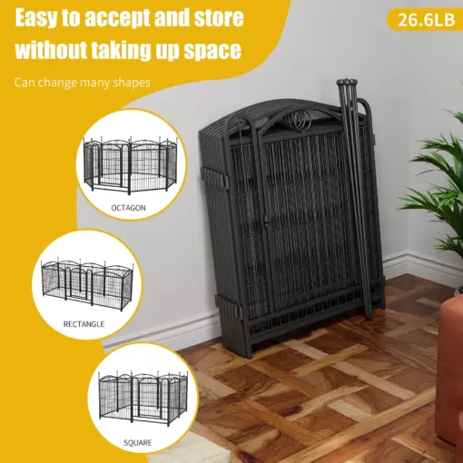 Dog Playpen Indoor 32 inch 8 Panels Metal Dog Pen Pet Dog Fence Outdoor Exercise Pen with Doors, Heavy Duty Dog Fence Puppy Pen for Large Medium Small Dogs Indoor Outdoor Foldable Pet Exercise Pen - Image 10