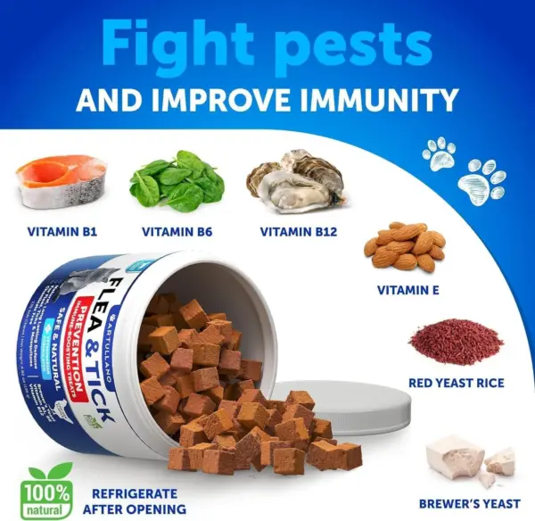 Flea Treatment for Cats Natural Flea and Tick Prevention Supplement for Cats Kittens Chewable Daily Oral Pills with Vitamins 135 Soft Chews Skin & Coat Dental treats Digestion - Image 5