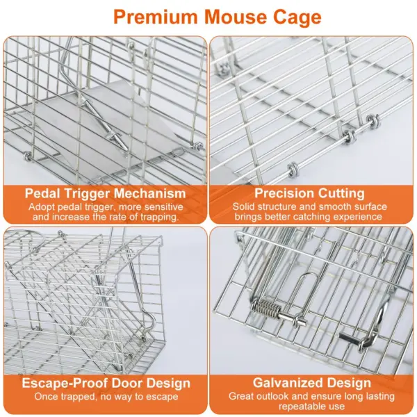 Foldable Rat Trap Cage Humane Live Rodent Trap Cage Galvanized Iron Mice Mouse Control Bait Catch with Detachable L Shaped Rod - Image 2