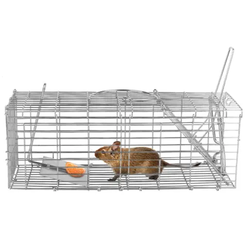 Foldable Rat Trap Cage Humane Live Rodent Trap Cage Galvanized Iron Mice Mouse Control Bait Catch with Detachable L Shaped Rod - Image 11