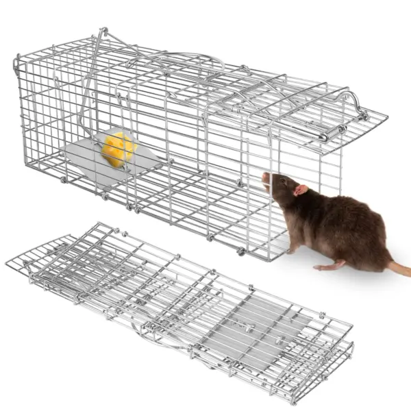 Foldable Rat Trap Cage Humane Live Rodent Trap Cage Galvanized Iron Mice Mouse Control Bait Catch with Detachable L Shaped Rod - Image 12