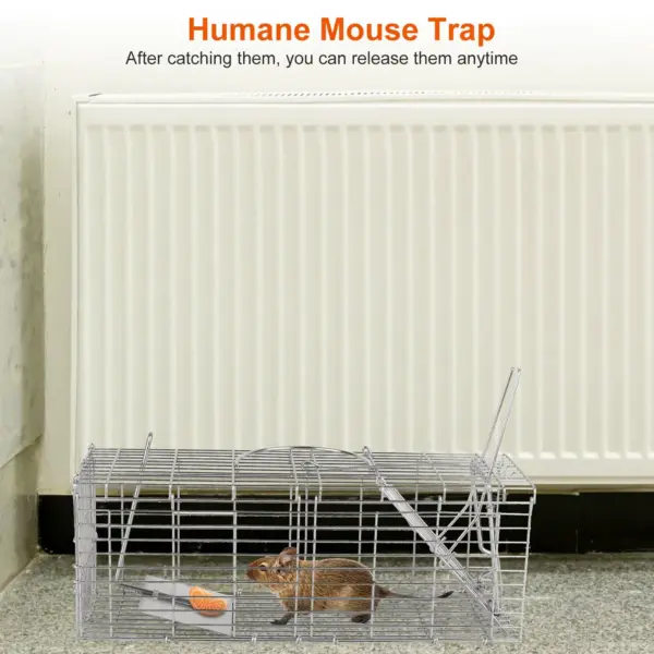 Foldable Rat Trap Cage Humane Live Rodent Trap Cage Galvanized Iron Mice Mouse Control Bait Catch with Detachable L Shaped Rod - Image 3