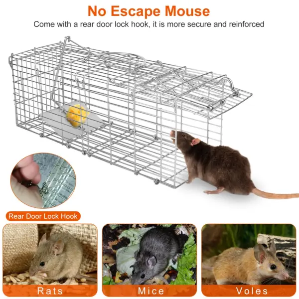 Foldable Rat Trap Cage Humane Live Rodent Trap Cage Galvanized Iron Mice Mouse Control Bait Catch with Detachable L Shaped Rod - Image 4