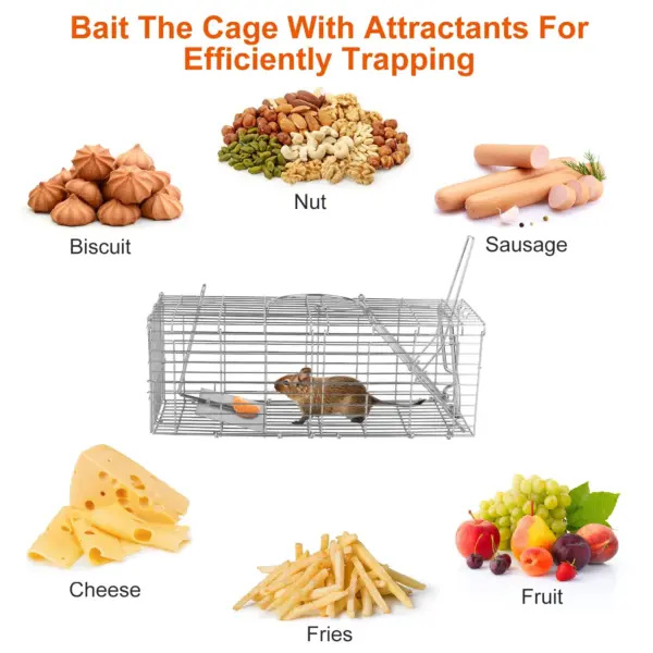 Foldable Rat Trap Cage Humane Live Rodent Trap Cage Galvanized Iron Mice Mouse Control Bait Catch with Detachable L Shaped Rod - Image 5