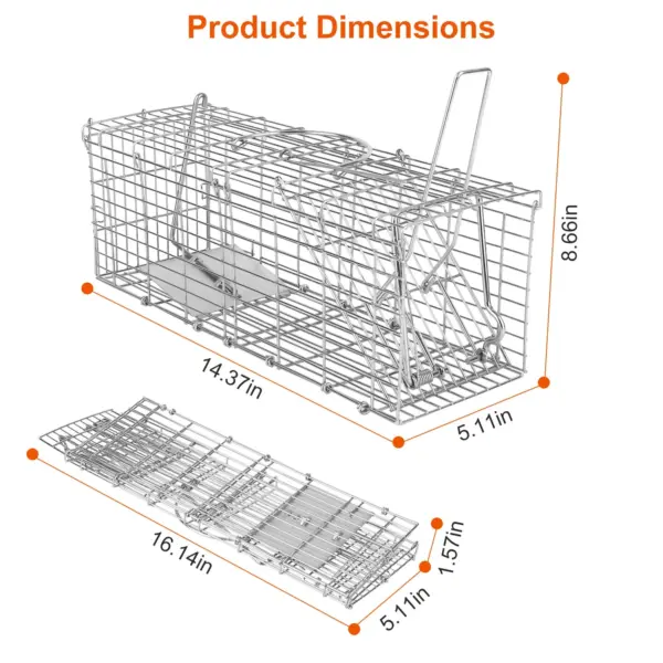 Foldable Rat Trap Cage Humane Live Rodent Trap Cage Galvanized Iron Mice Mouse Control Bait Catch with Detachable L Shaped Rod - Image 7