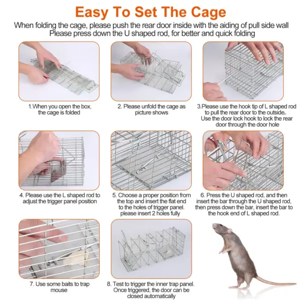 Foldable Rat Trap Cage Humane Live Rodent Trap Cage Galvanized Iron Mice Mouse Control Bait Catch with Detachable L Shaped Rod - Image 8