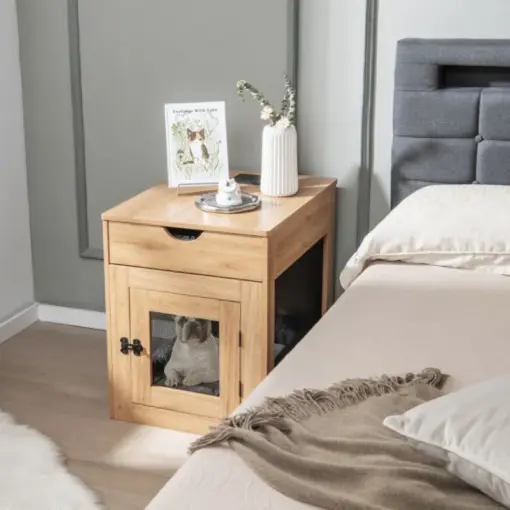 Furniture Style Dog Kennel with Drawer and Removable Dog Bed - Image 3