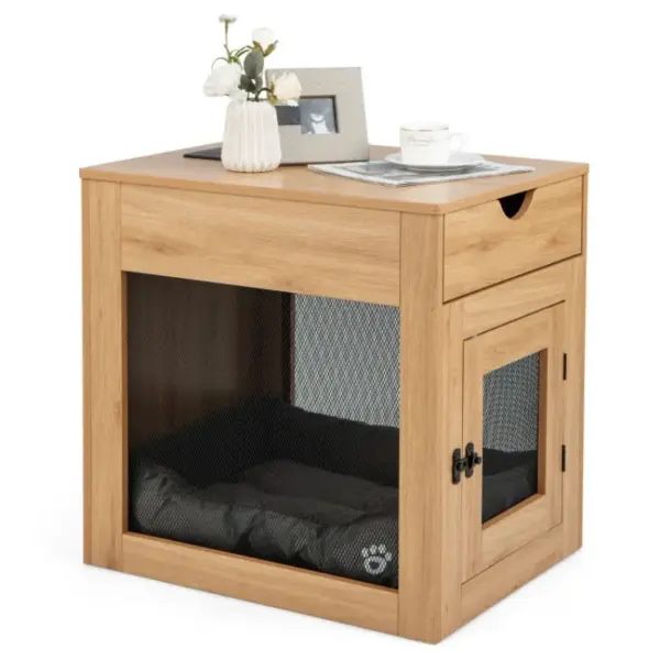 Furniture Style Dog Kennel with Drawer and Removable Dog Bed - Image 4