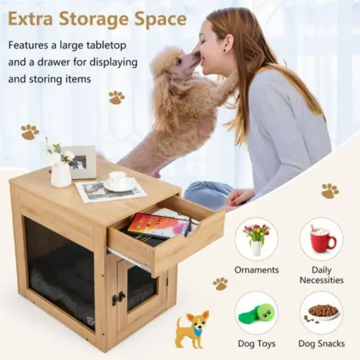 Furniture Style Dog Kennel with Drawer and Removable Dog Bed - Image 7