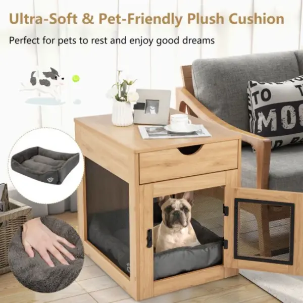 Furniture Style Dog Kennel with Drawer and Removable Dog Bed - Image 8