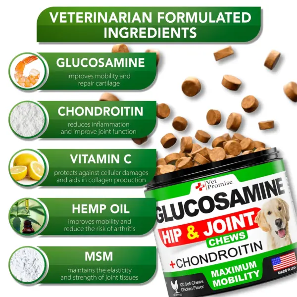 Glucosamine for Dogs Hip and Joint Supplement for Dogs Chondroitin for Dogs Dog Joint Pain Relief Treats with MSM Hemp 120 Mobility Chews - Image 3