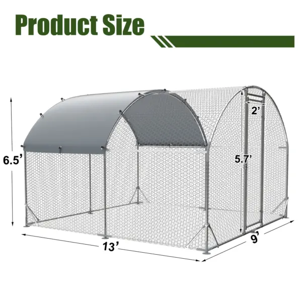 Large metal chicken coop upgrade three support steel wire impregnated plastic net cage, Oxford cloth silver plated waterproof UV protection, duck rabbit sheep bird outdoor house 9.2'W x 12.5'L x 6.5'H - Image 6