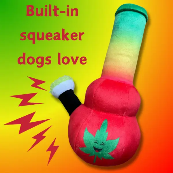 My Name is Bo da Bong, Funny Squeaky Weed Dog Toy, Cute Stuffed Parody Rasta Pot Bong, Cool Plush 420 Novelty Gift for Puppies & Small, Medium & Large Breeds, for Fetch & a Photo Prop - Image 4