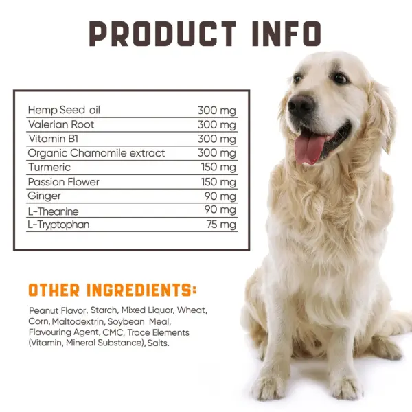 Natural Calming Chews for Dogs with Hemp Oil and Valerian Root Peanut Butter Flavor 180 Chews - Image 3