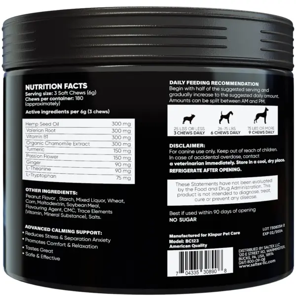 Natural Calming Chews for Dogs with Hemp Oil and Valerian Root Peanut Butter Flavor 180 Chews - Image 7