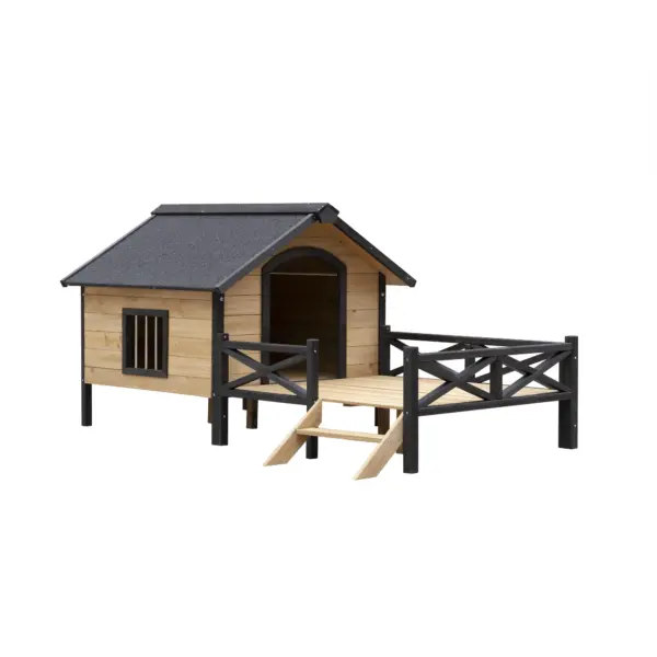 Outdoor Large Wooden Cabin House Style Wooden Dog Kennel with Porch - Image 3