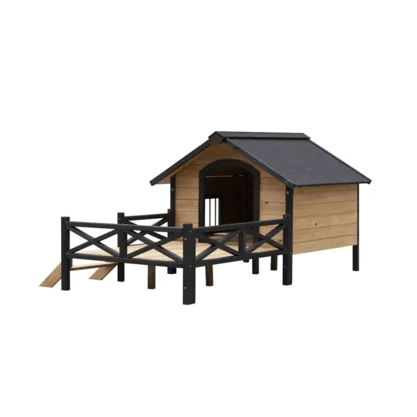 Outdoor Large Wooden Cabin House Style Wooden Dog Kennel with Porch - Image 4