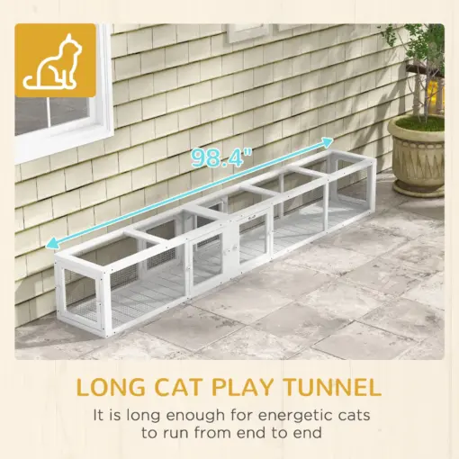 PawHut Cat Tunnel Outdoor, Wooden Cat Tube with Combinable Design, 8 Doors, 98" Cat Toys for Kitty, Puppy, Pet, House, Window, Cage, White - Image 2