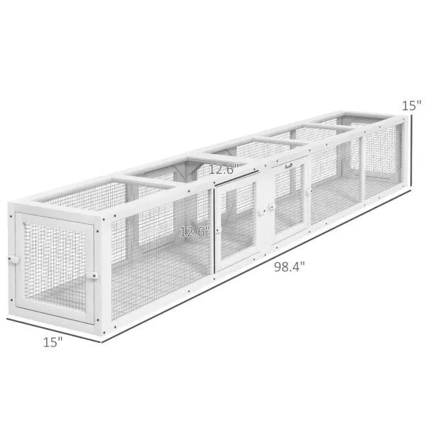 PawHut Cat Tunnel Outdoor, Wooden Cat Tube with Combinable Design, 8 Doors, 98" Cat Toys for Kitty, Puppy, Pet, House, Window, Cage, White - Image 7