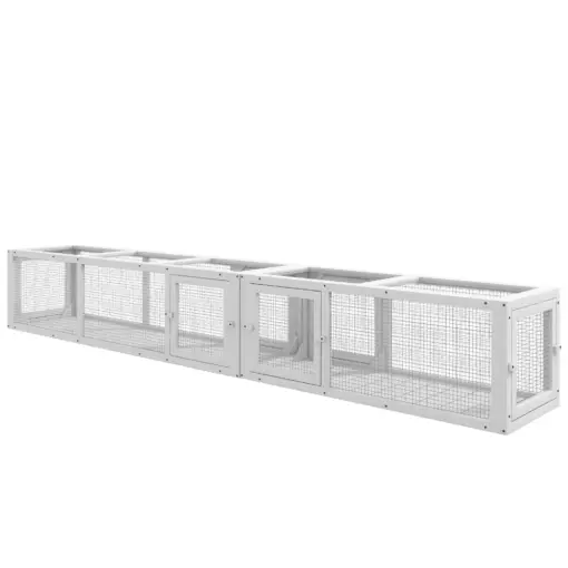 PawHut Cat Tunnel Outdoor, Wooden Cat Tube with Combinable Design, 8 Doors, 98" Cat Toys for Kitty, Puppy, Pet, House, Window, Cage, White - Image 10