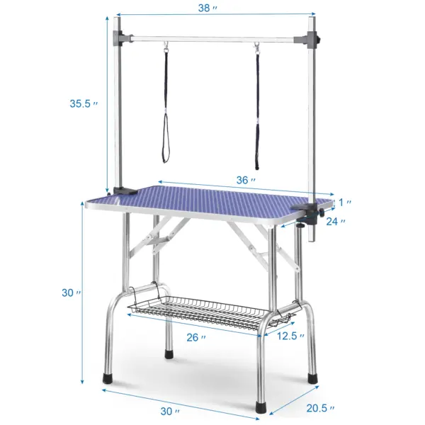 Professional Dog Pet Grooming Table Large Adjustable Heavy Duty Portable w/Arm & Noose & Mesh Tray - Image 16