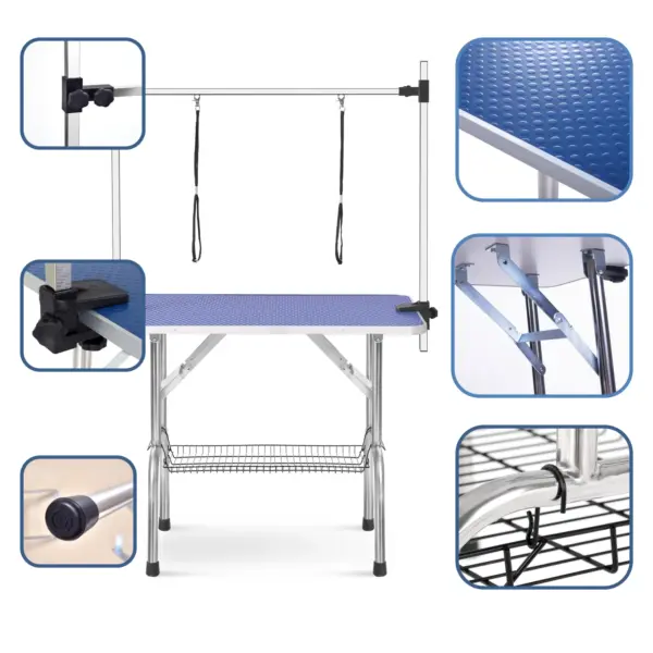 Professional Dog Pet Grooming Table Large Adjustable Heavy Duty Portable w/Arm & Noose & Mesh Tray - Image 9