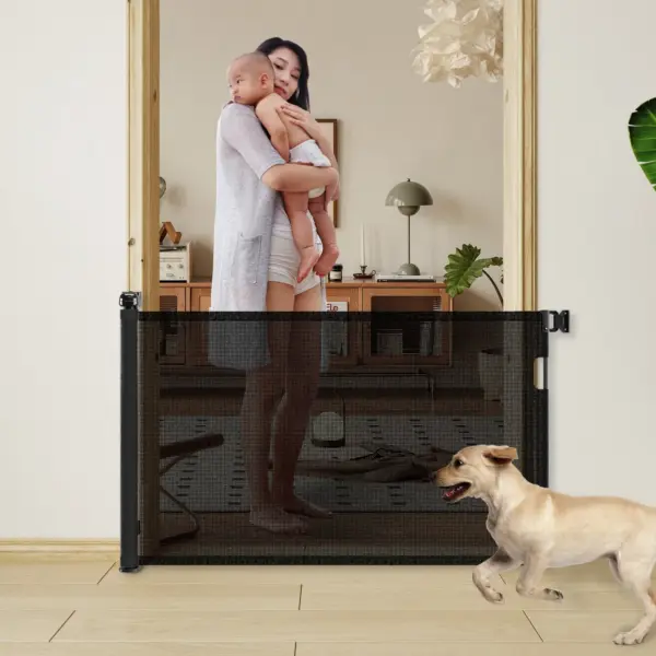 Retractable Baby Gate, Mesh Dog Gate for Doorways, Extends up to 76" Wide, 33" Tall Child Safety Gate for Doorways, Indoor & Outdoors, Stairs, Hallways, Black - Image 2